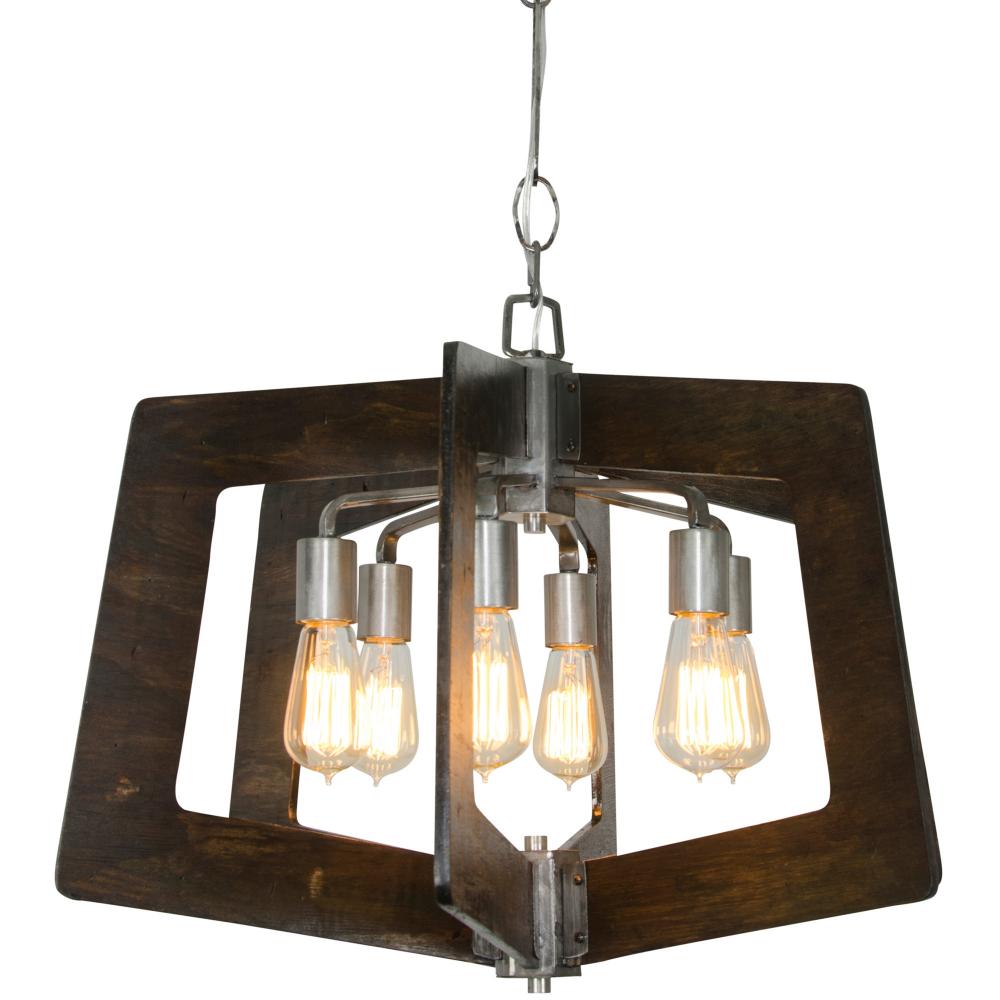 Lofty 6-Lt Chandelier - Steel/Zebrawood