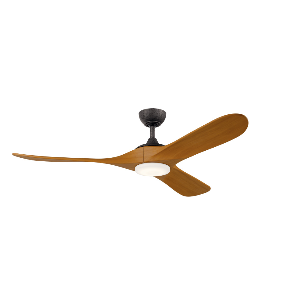 60" Mylo Ceiling Fan with Satin Etch Cased Opal Glass in Anvil Iron with Honey Maple Wood Blades