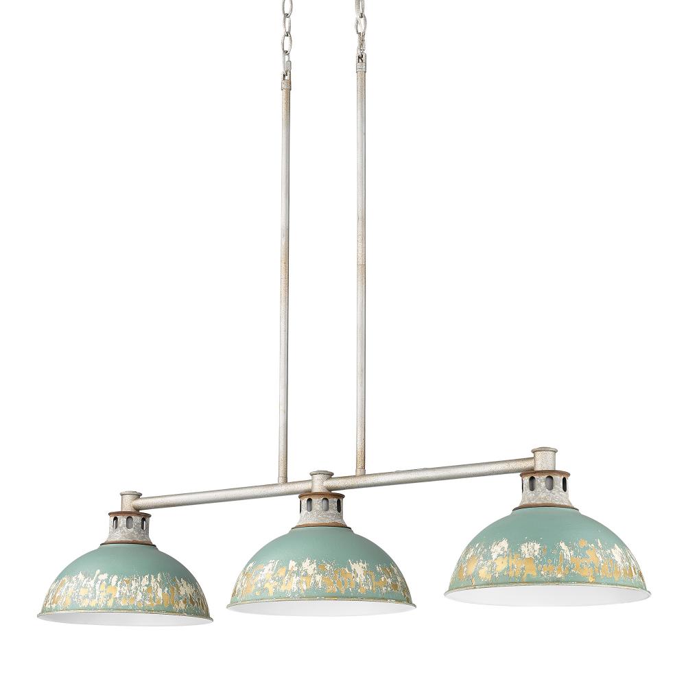 Kinsley Linear Pendant in Aged Galvanized Steel with Antique Teal Shade