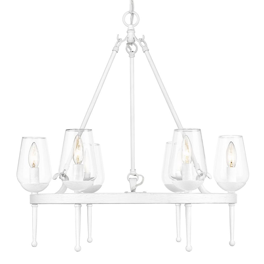 Regent 6 Light Chandelier in Textured White Plaster with Clear Glass Shade