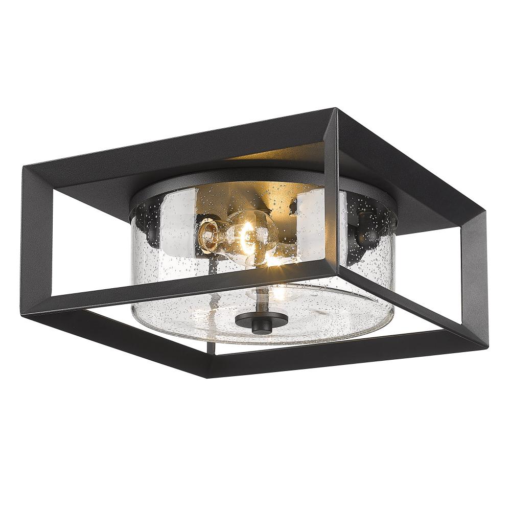 Smyth Outdoor Flush Mount in Natural Black with Seeded Glass