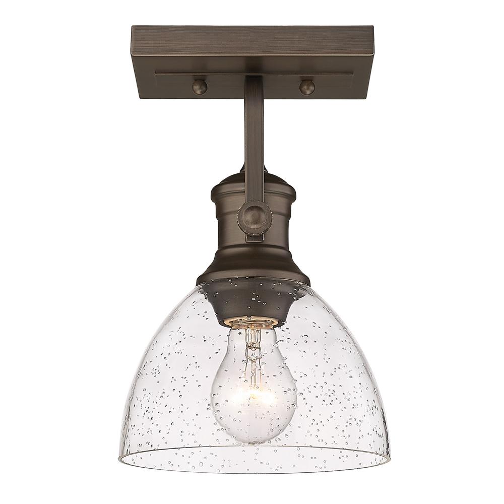 Hines 1-Light Semi-Flush in Rubbed Bronze with Seeded Glass