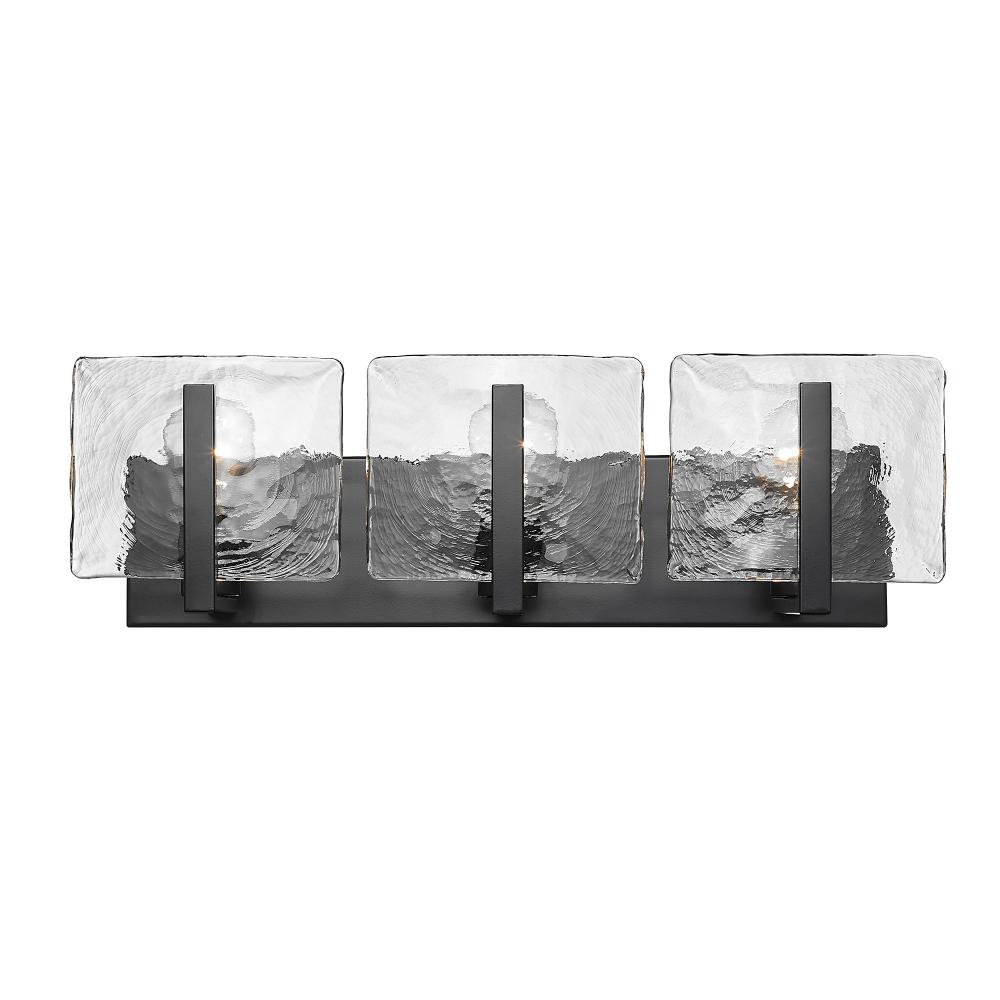 Aenon 3 Light Bath Vanity in Matte Black with Hammered Water Glass Shade