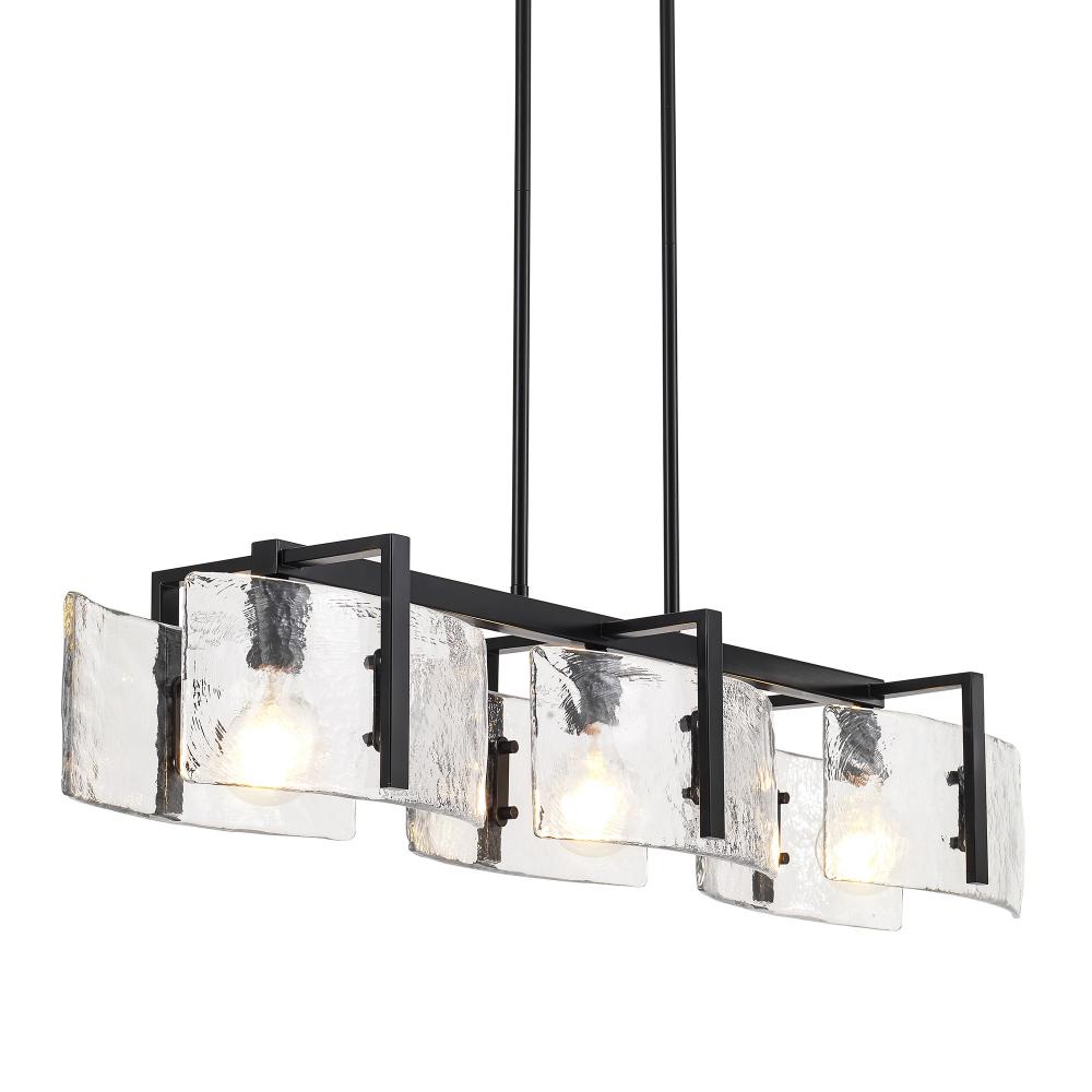 Aenon Linear Pendant in Matte Black with Hammered Water Glass Shade