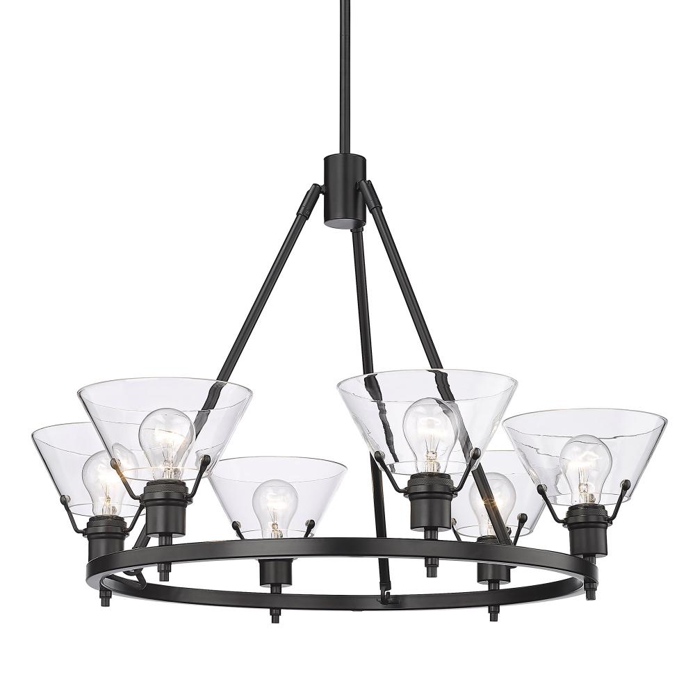 Orwell BLK 6 Light Chandelier in Matte Black with Clear Glass
