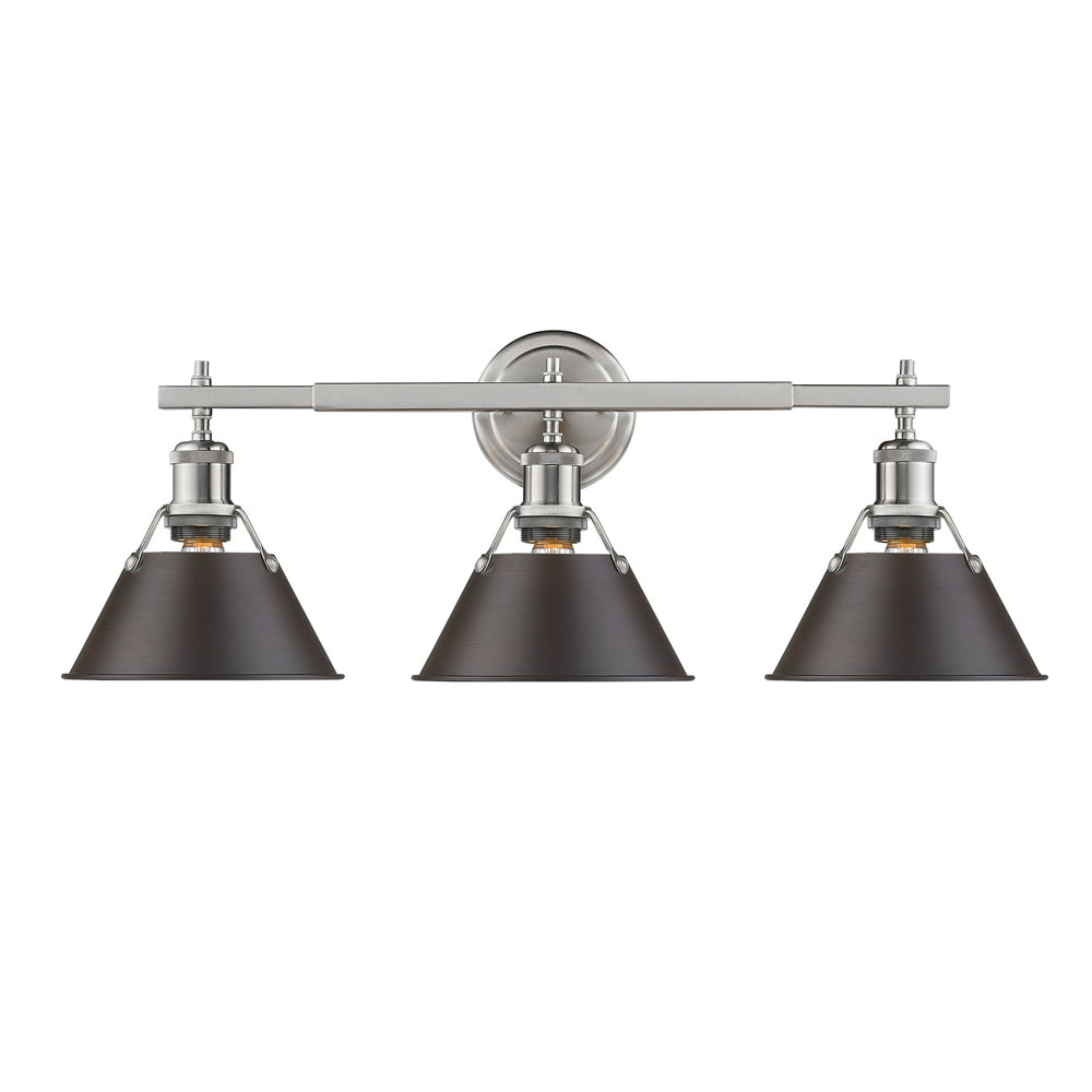 Orwell PW 3 Light Bath Vanity in Pewter with Rubbed Bronze shades