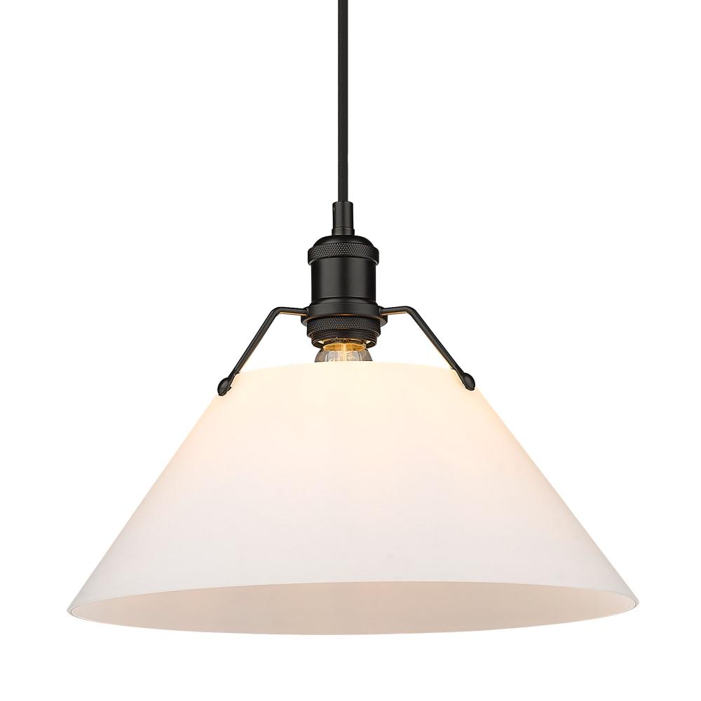 Orwell BLK Large Pendant - 14" in Matte Black with Opal Glass