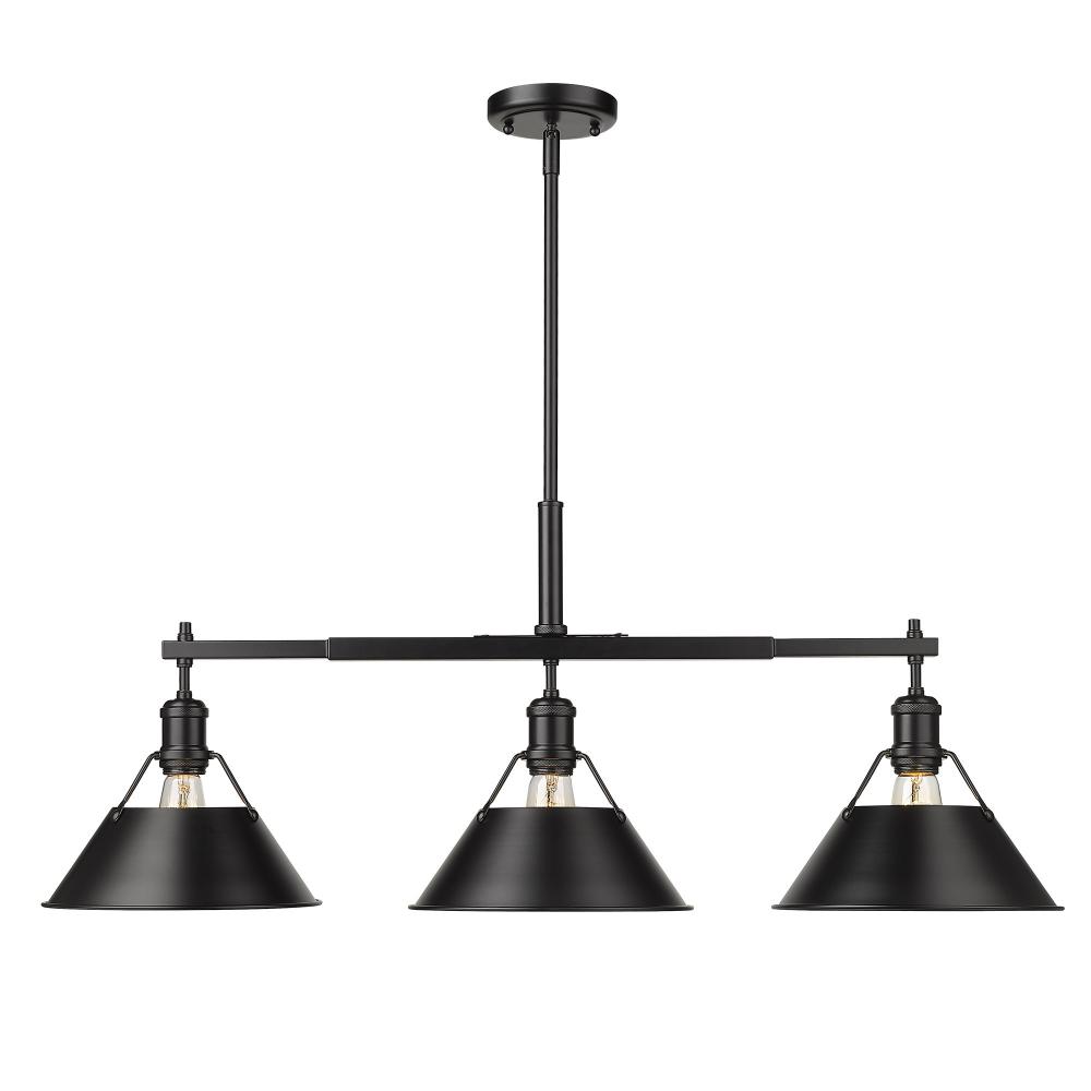 Orwell BLK 3 Light Linear Pendant in Matte Black with Matte Black shades