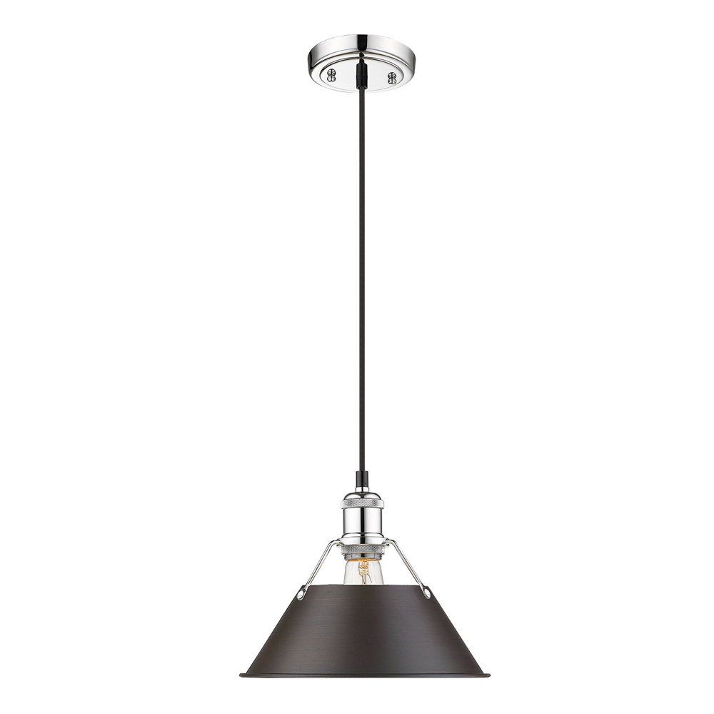 Orwell CH Medium Pendant - 10" in Chrome with Rubbed Bronze shade