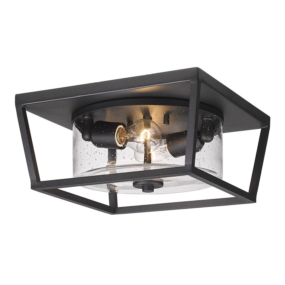 Mercer NB Flush Mount - Outdoor in Natural Black with Seeded Glass Shade