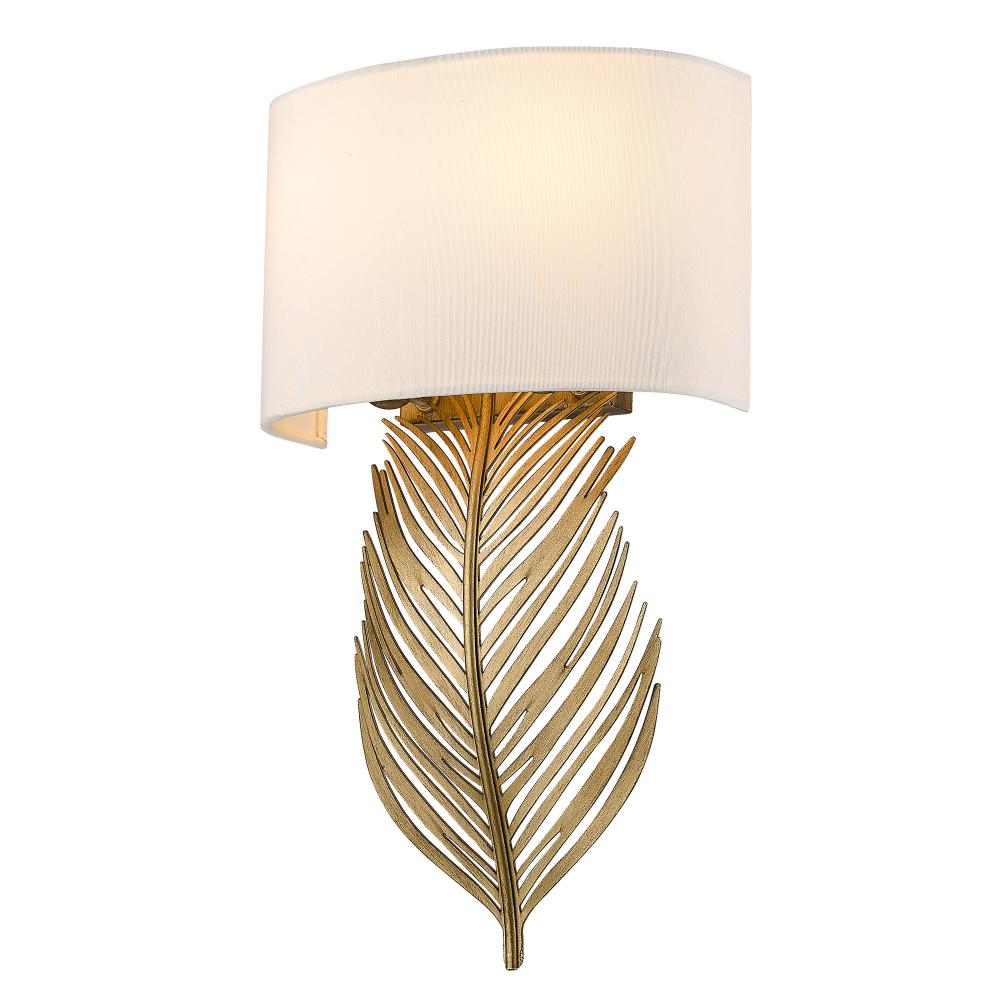 Cay 2 Light Wall Sconce in Vintage Fired Gold with Ivory Linen Shade