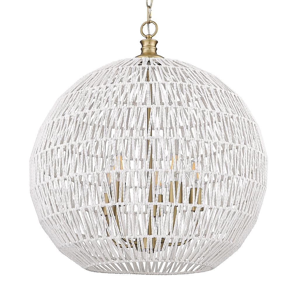Florence BCB 5 Light Pendant in Brushed Champagne Bronze with Bleached White Raphia Rope Shade