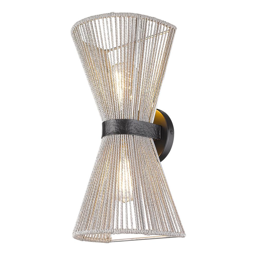 Avon 2-Light Wall Sconce in Matte Black with Bleached Raphia Rope