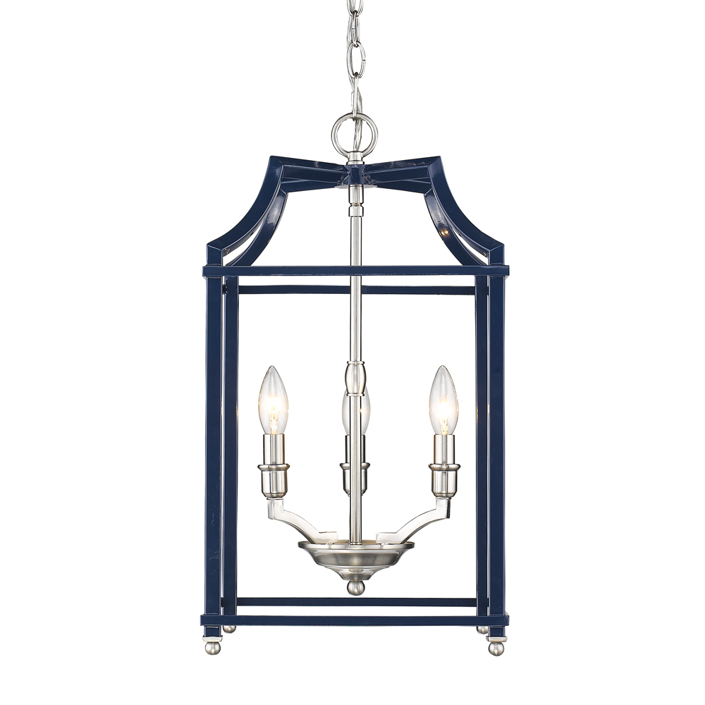 Leighton PW 3 Light Pendant in Pewter with Navy