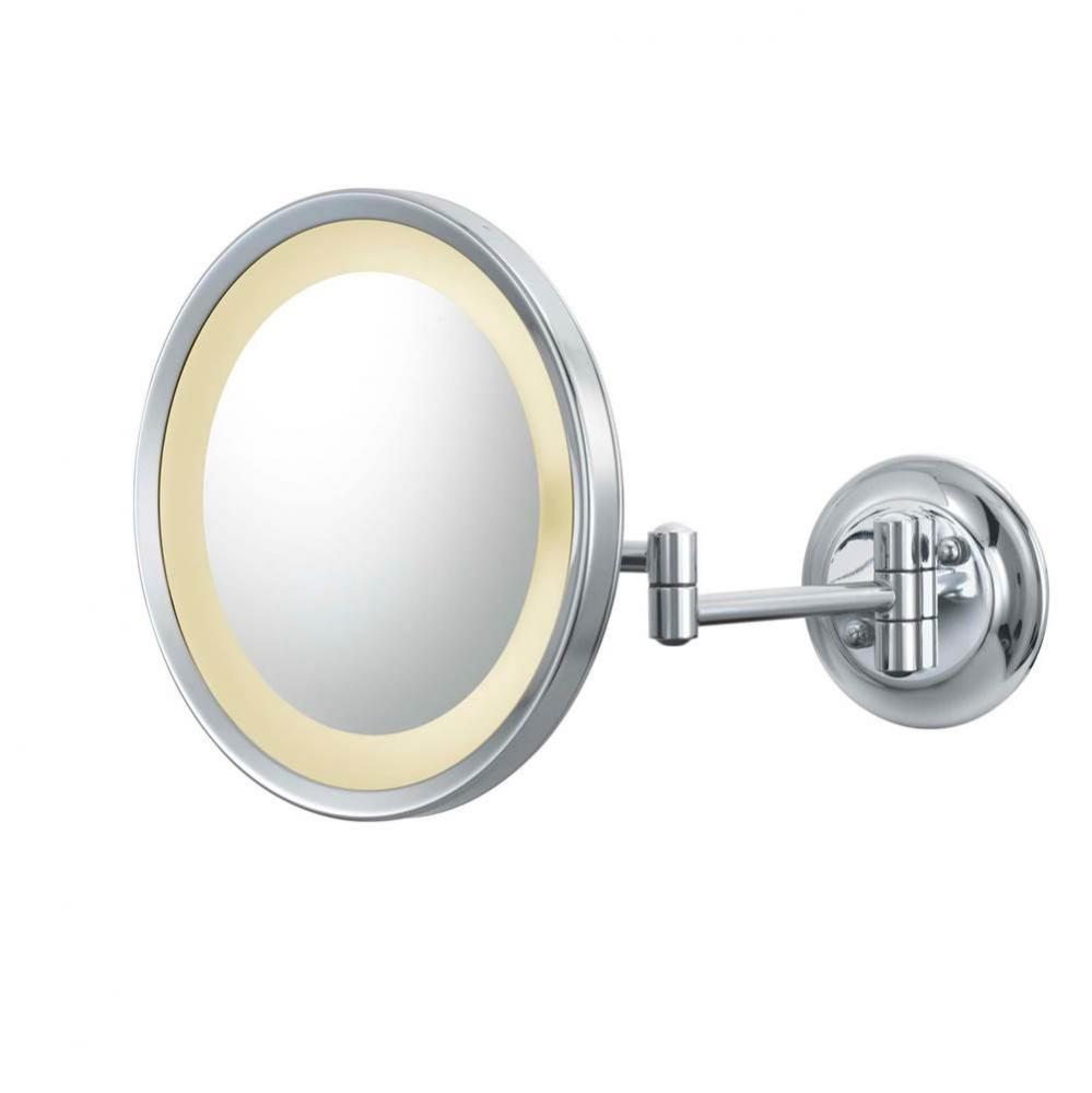 Round Magnified Mirror With Switchable Light Color in Polished Nickel
