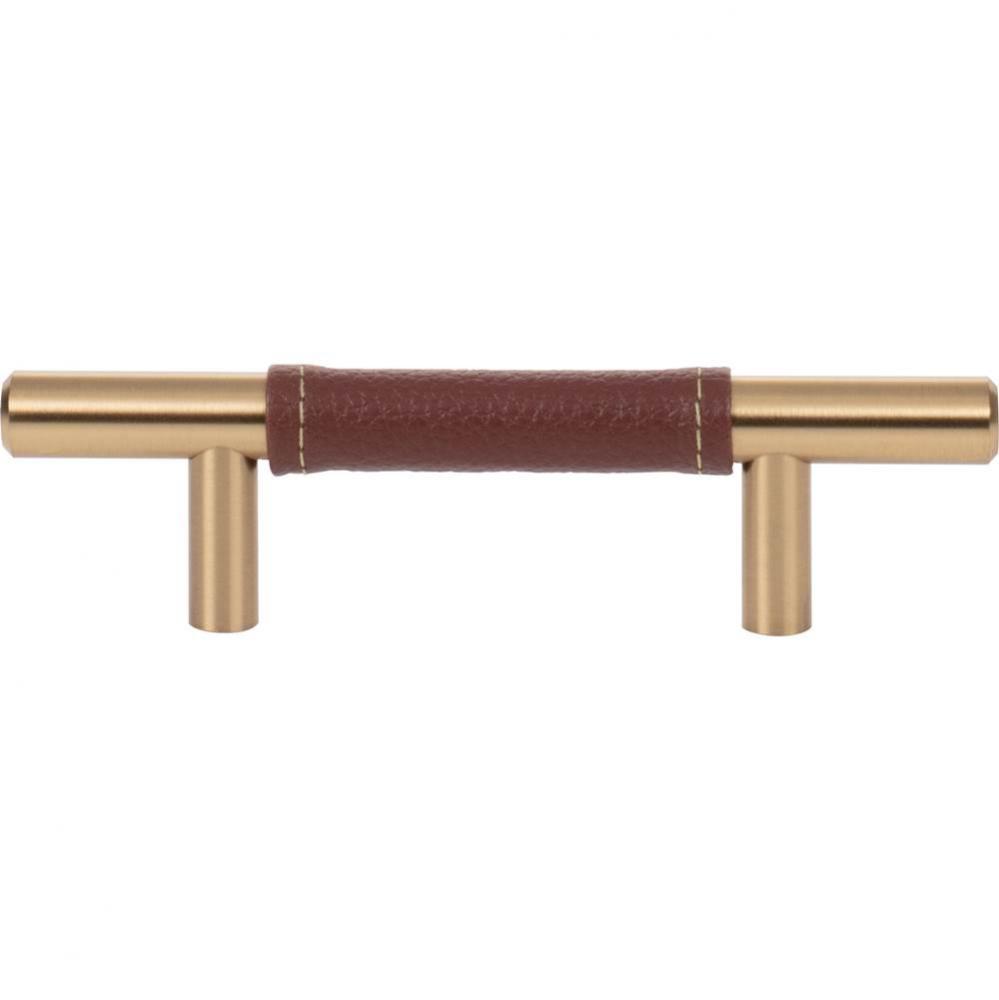 Zanzibar Brown Leather Pull 3 Inch (c-c) Warm Brass