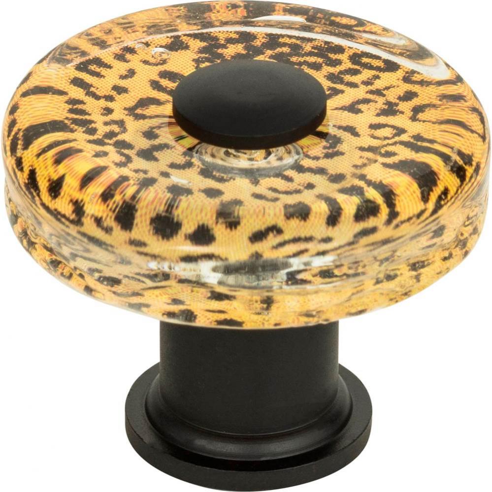 Cheetah Glass Round Knob 1 1/2 Inch Matte Black