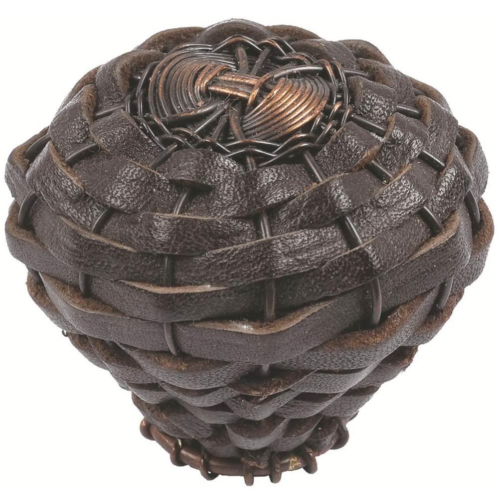 Hamptons Expresso Leather Knob 2 Inch Aged Bronze