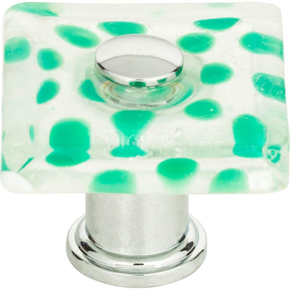 Emerald Polka Dot Glass Knob 1 1/2 Inch Polished Chrome