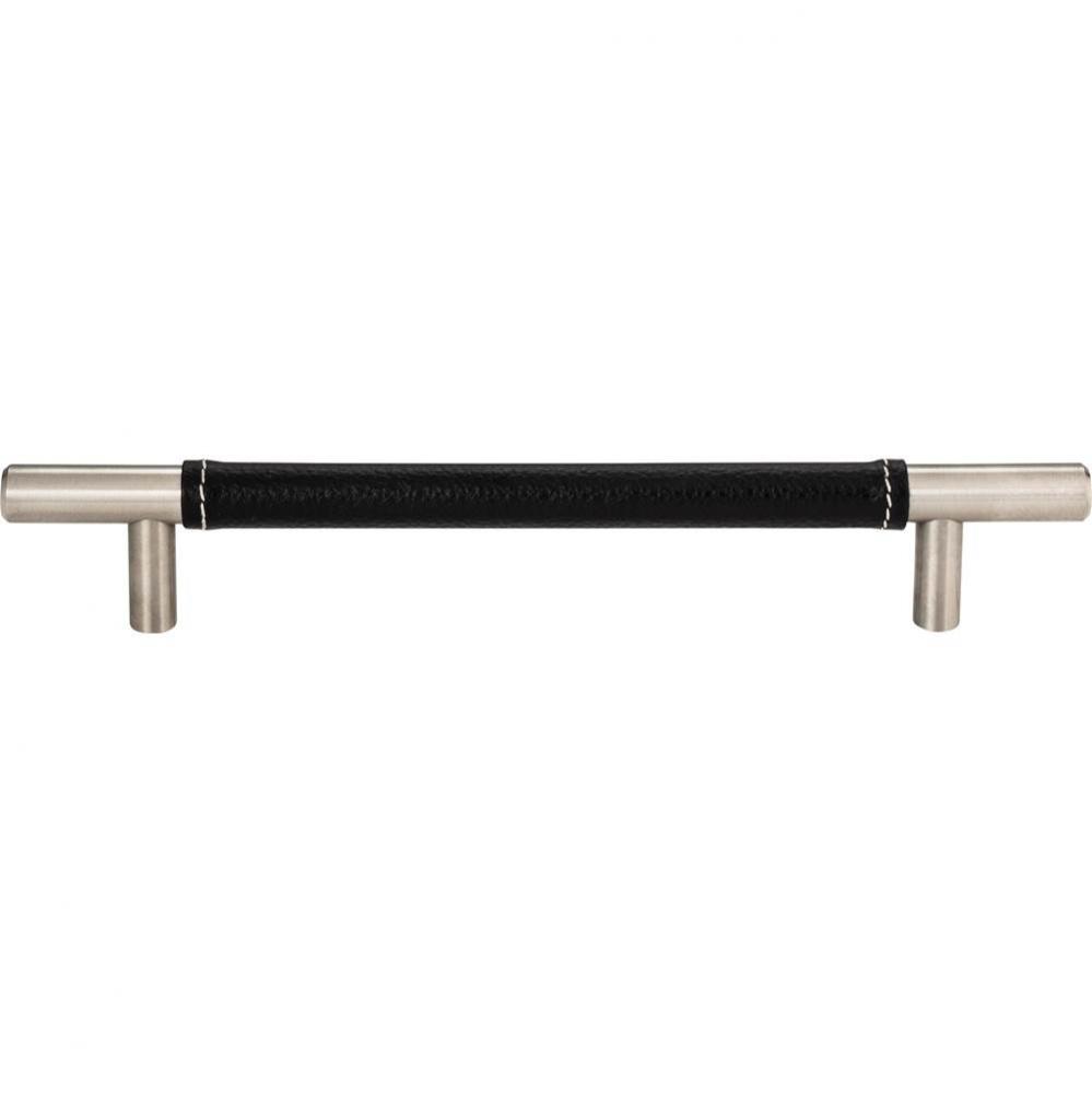 Zanzibar Black Leather Pull 6 5/16 Inch (c-c) Stainless Steel