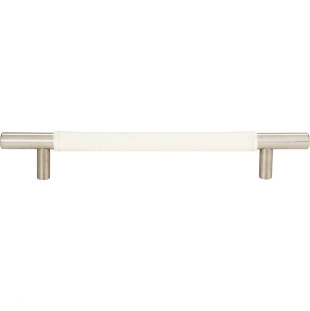 Zanzibar White Leather Pull 6 5/16 Inch (c-c) Stainless Steel