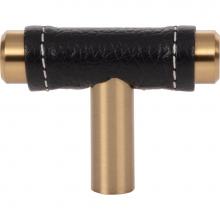 Atlas 288-BL-WB - Zanzibar Black Leather Knob 1 7/8 Inch Warm Brass