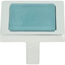 Atlas 230-BLU-CH - Spa Blue Square Knob 1 3/8 Inch Polished Chrome