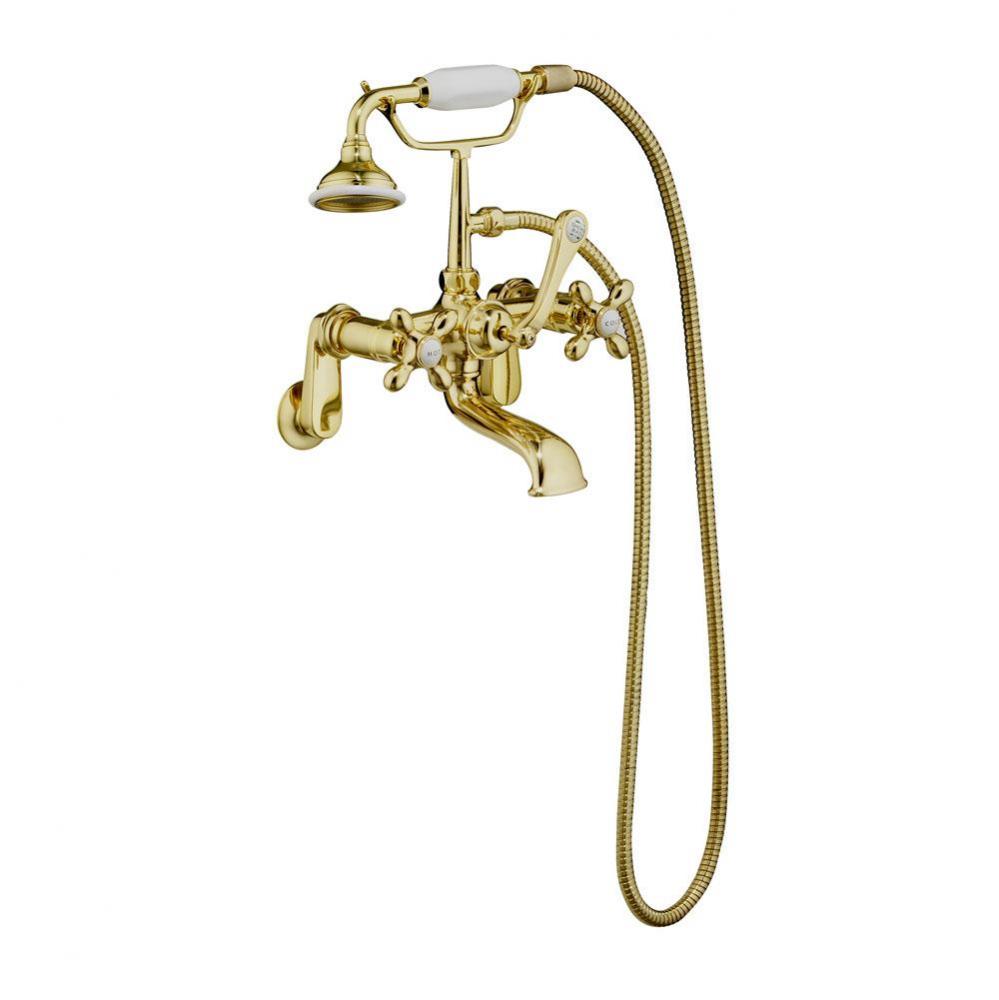 Elephant Spout Hand Shower, w/  Swvl Mts, Cross Hdls, Brass