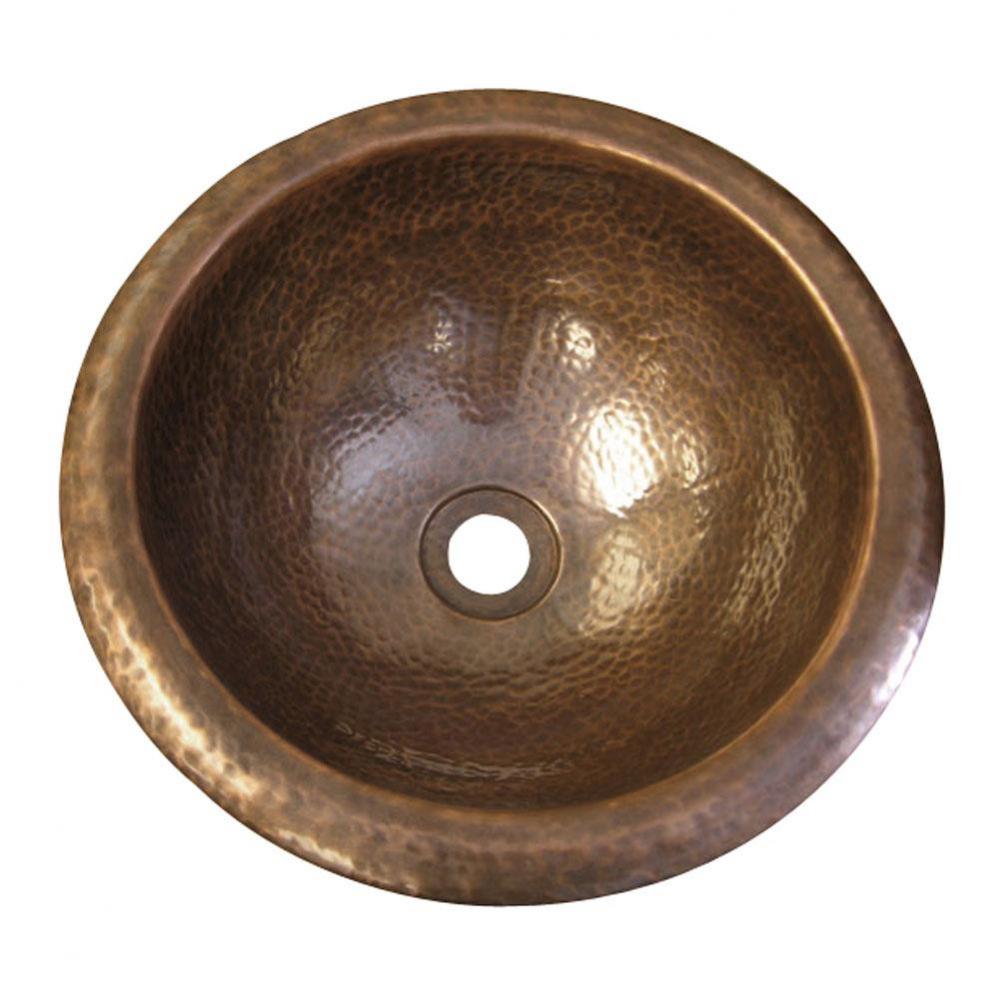 Aldo Round Self Rimming Basin, Hammered Antique Copper