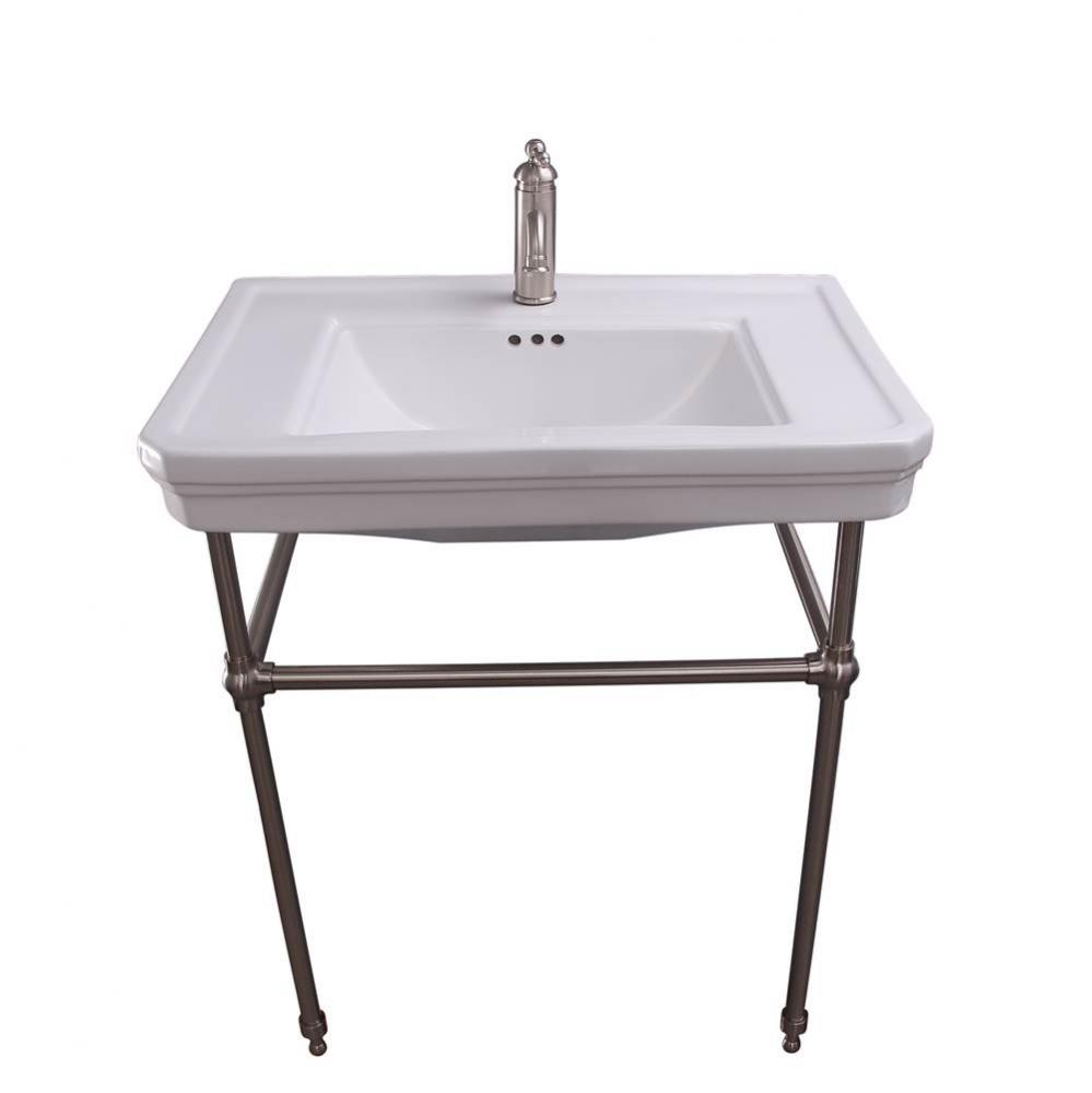 Drew 30'' Console w/Stand, White, 1 Faucet Hole, BN Stand