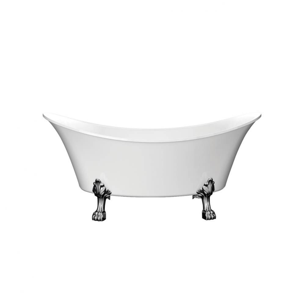 Melody 68'' Acrylic Dbl SlipperTub,No Holes,WH, CP Lion Feet