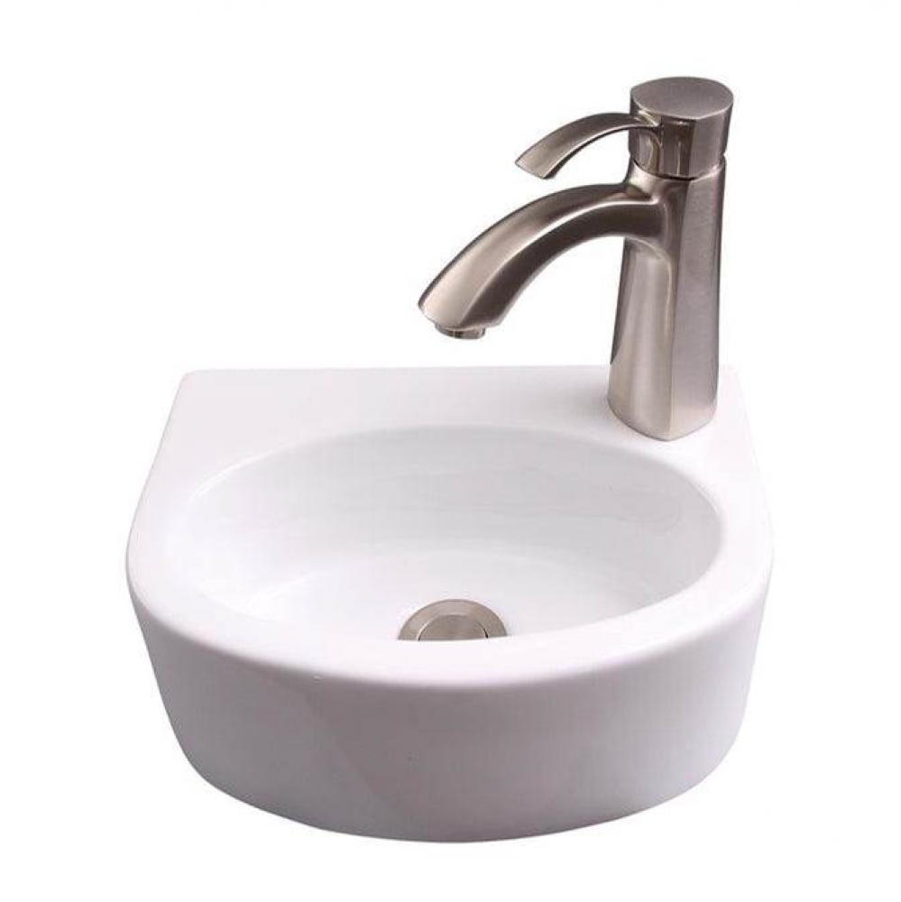 Cadiz Wall Hung Basin 12'',Circle, 1 Faucet Hole, White