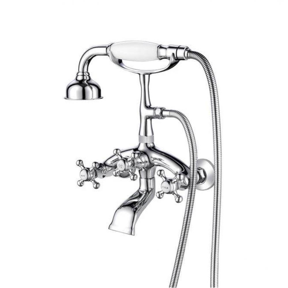 Wall Mount Filler w/HandShower8'' Curved Bdy,Cross Hndl,CP