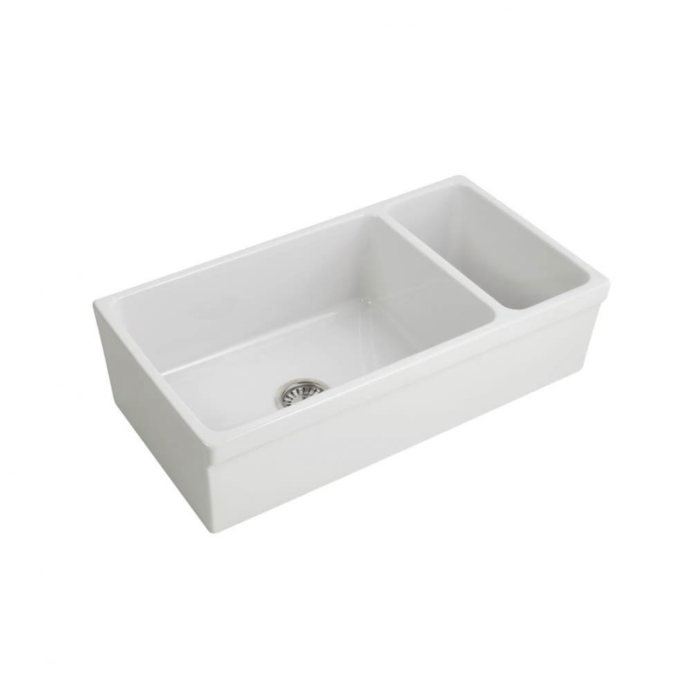 Lowell 36'' Dbl Bowl,Small BowlRight,Fireclay Farmer Sink-WH