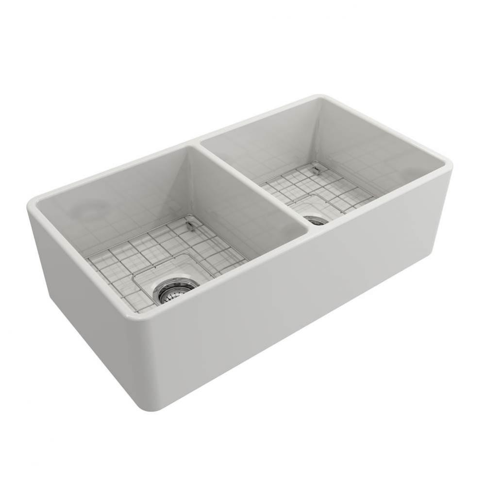 Langley 33'' Dbl Bwl FireclayFarmer Kitchen Sink-White