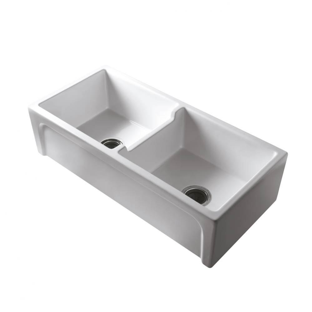 Myron DBL Bowl Fire Clay 39''Farmer Sink, White