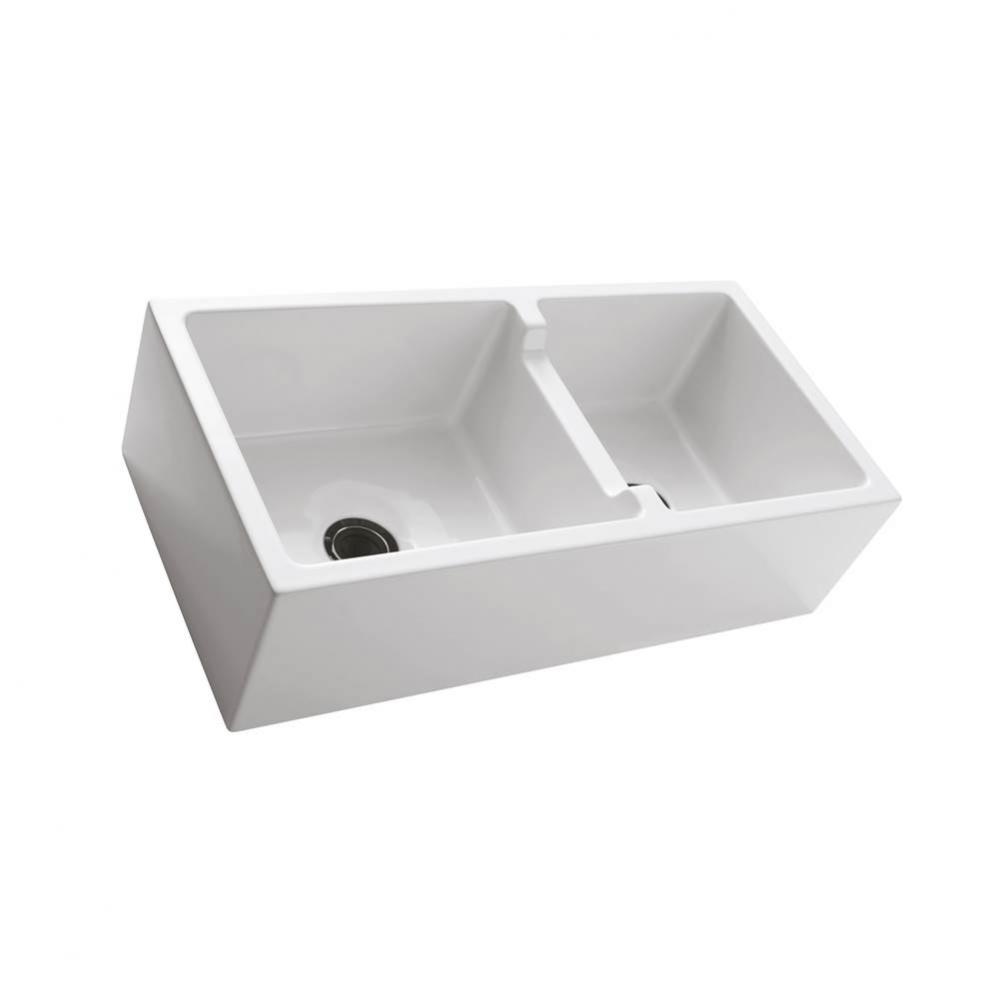 Maura 36'' Double Bowl Low-Divide Farmer Sink, White