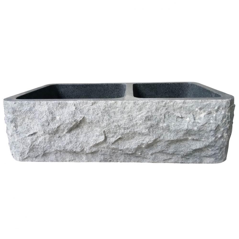 Brandi 36'' Granite Dbl BowlFarmerSink, Chiseled Frnt,GPBG