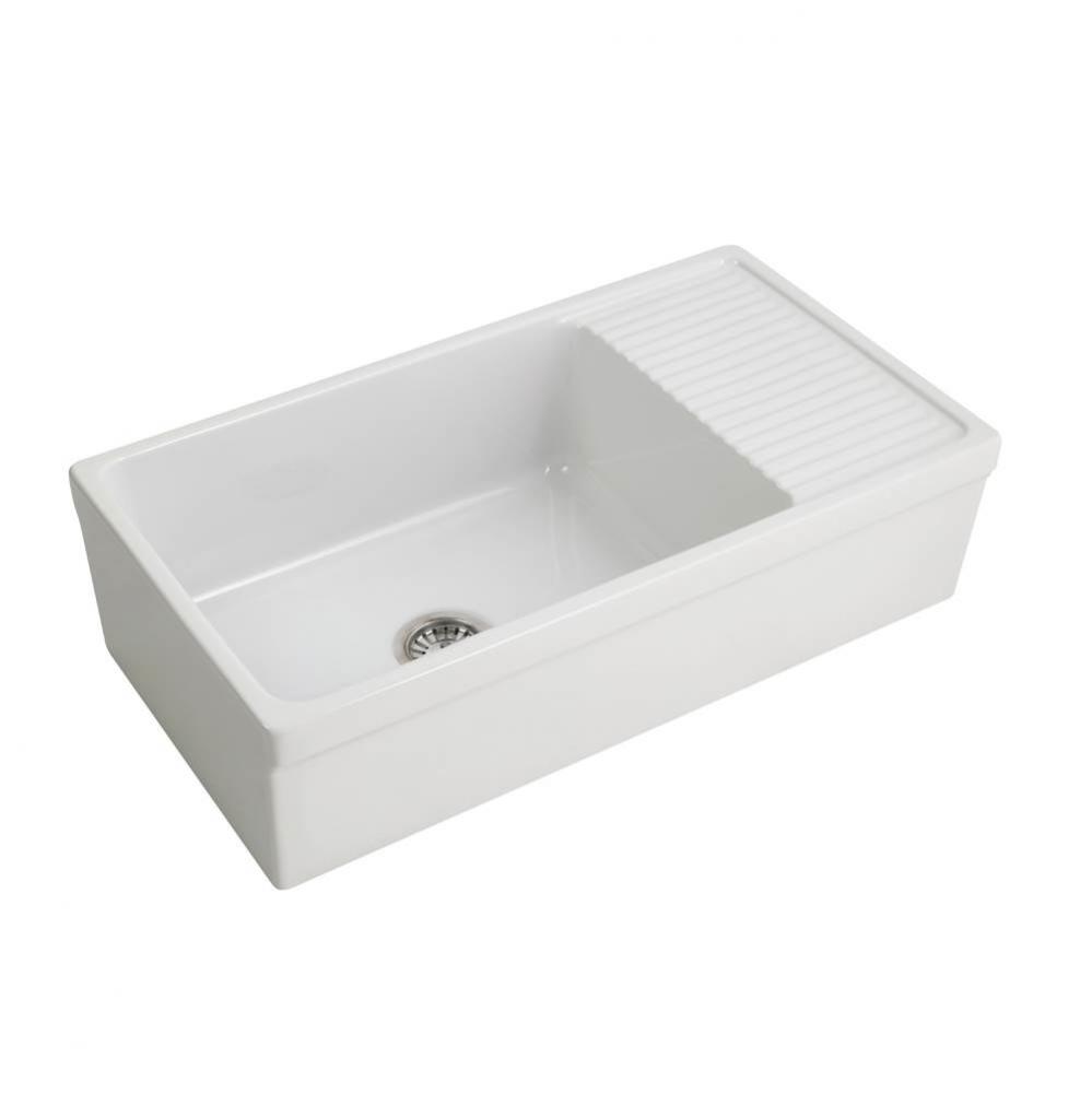 Inez 36'' Single Bowl FireclayFarmer Sink w Drainboard-WH