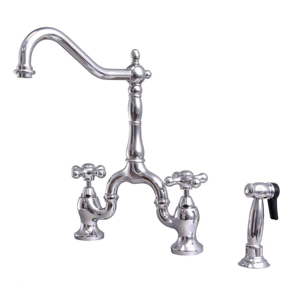 Carlton Kitchen Bridge FaucetSidespray and Metal Cross Hdl,CP