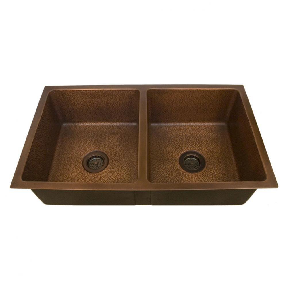 Seward 36'' Copper Dbl BowlUndermount Kitchen Sink, AC