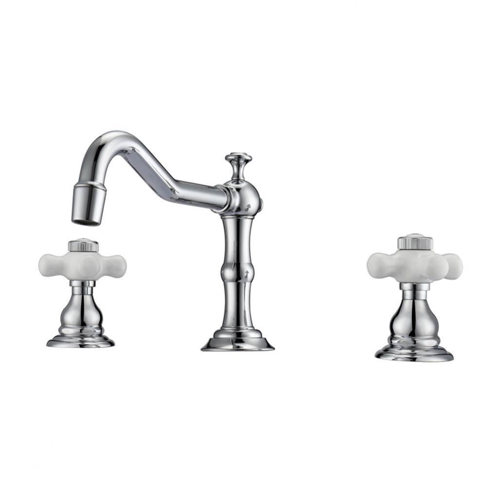 Roma 8''cc Lav Faucet, withHoses,Porcelain Cross Hdls, CP