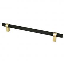 Berenson 5058-455MDB-P - Radial Reign 224mm CC Matte Black Bar and Modern Brushed Gold Posts Pull