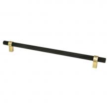 Berenson 5059-455MDB-P - Radial Reign 12in. CC Matte Black Bar and Modern Brushed Gold Posts Appliance Pull