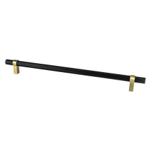Berenson 5138-455MDB-P - Radial Reign 18 inch CC Matte Black Bar and Modern Brushed Gold Posts Appliance Pull