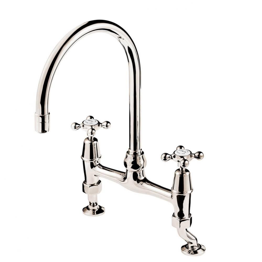 Regent 1900  Deck Mount Bridge Faucet 8'' Swan Neck Swivel Spout With Pillar Unions And