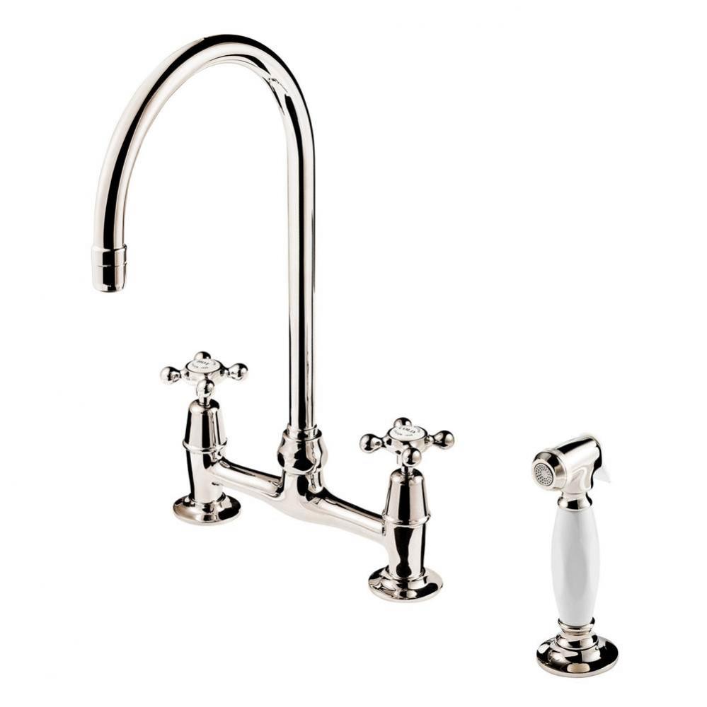 Regent 1900''S 3 Hole Bridge Faucet 8'' Swan Neck Swivel Spout W/Hand Spray (C