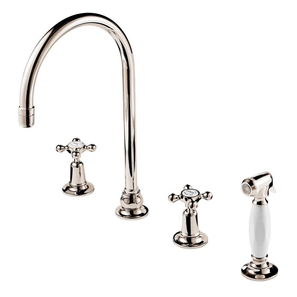 Regent  1900 4 Hole Kitchen Faucet 8'' Swan Neck Swivel Spout W/Hand Spray With White Po
