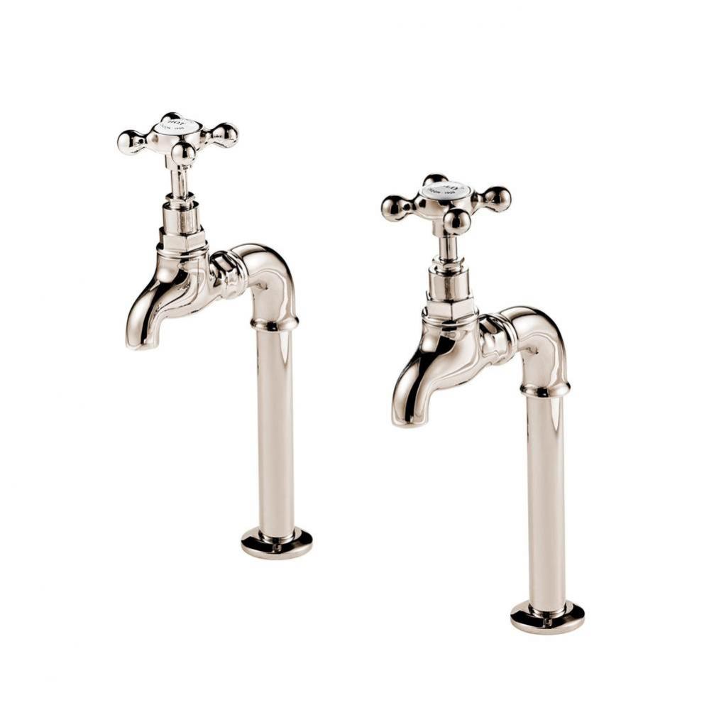 1890''S  Pair Bib Taps With 8'' Deck Unions With White Porcelain Buttons
