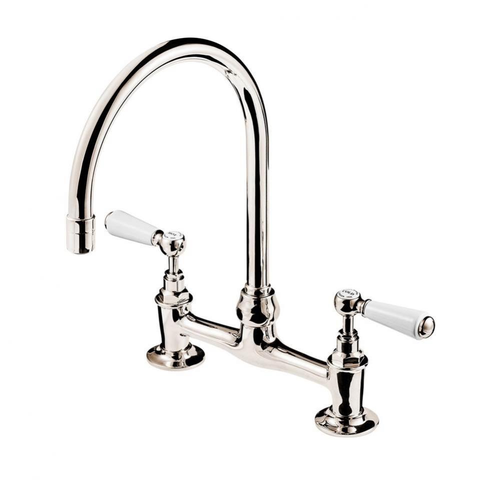 1890''S Bridge Kitchen Faucet With 6'' Swan Neck And Flange Unions With White